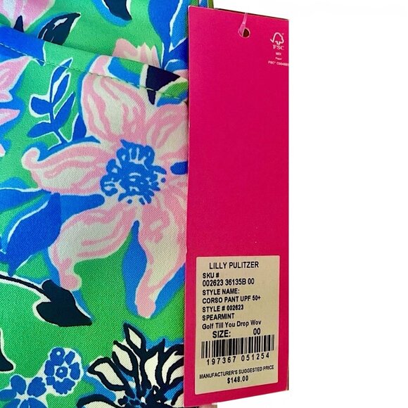 Lilly Pulitzer Corso Pant UPF 50 Spearmint Golf Til U Drop Woven Sz 00 NWT $148 - Picture 9 of 9